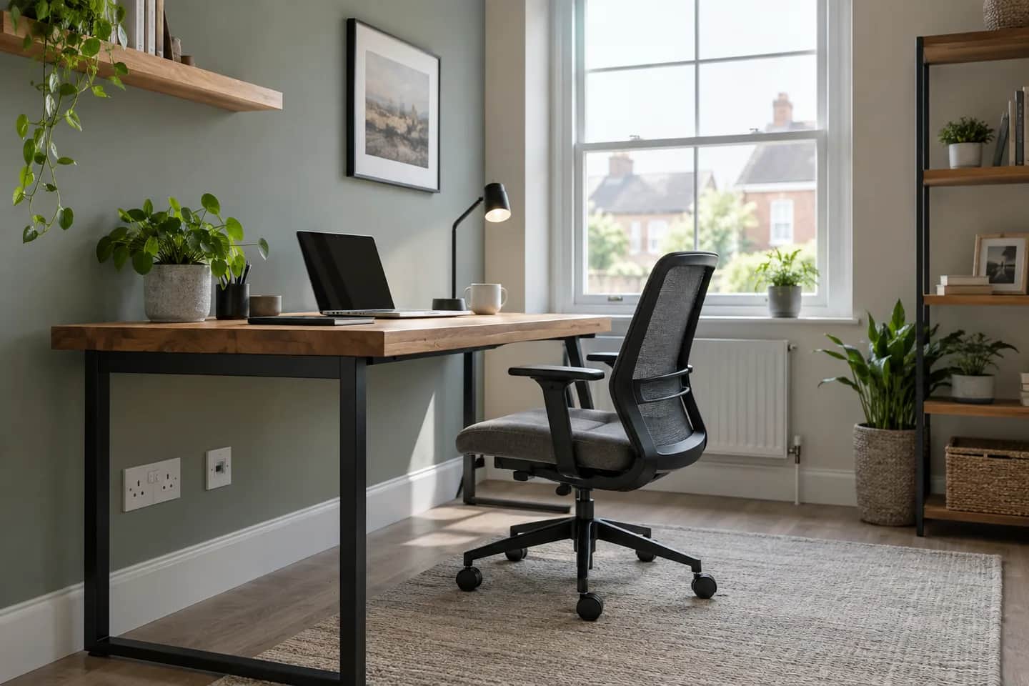 Home office with planned power and network connections