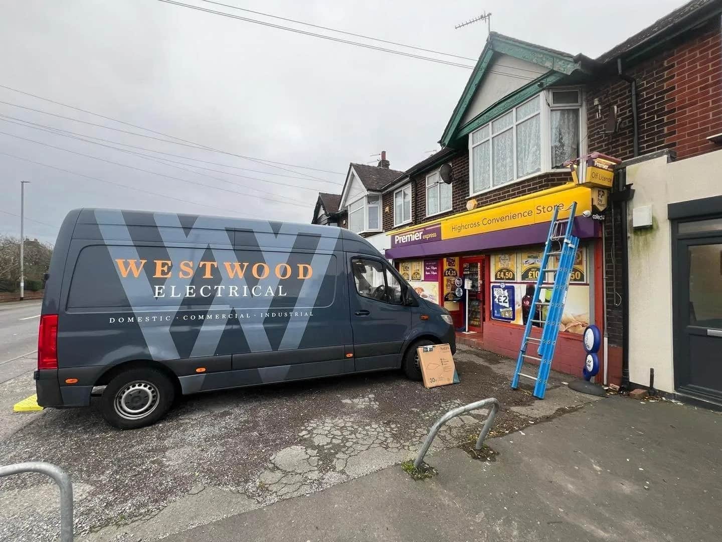 Westwood Electrical van outside commercial premises