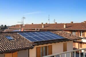 Solar panel on a red roof