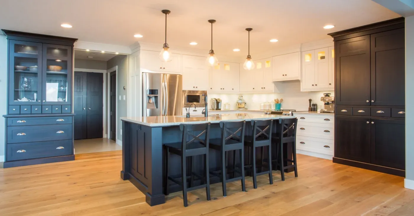 Newly modern renovated kitchen with luxury lighting