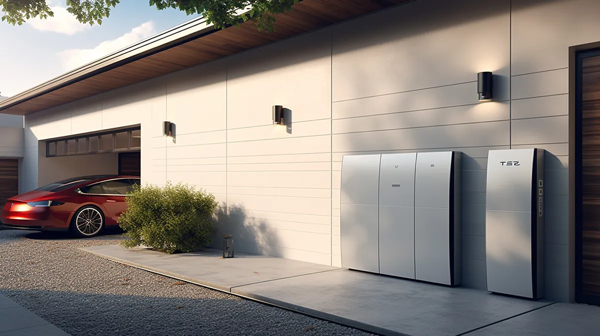 A modern home with a battery storage system installed
