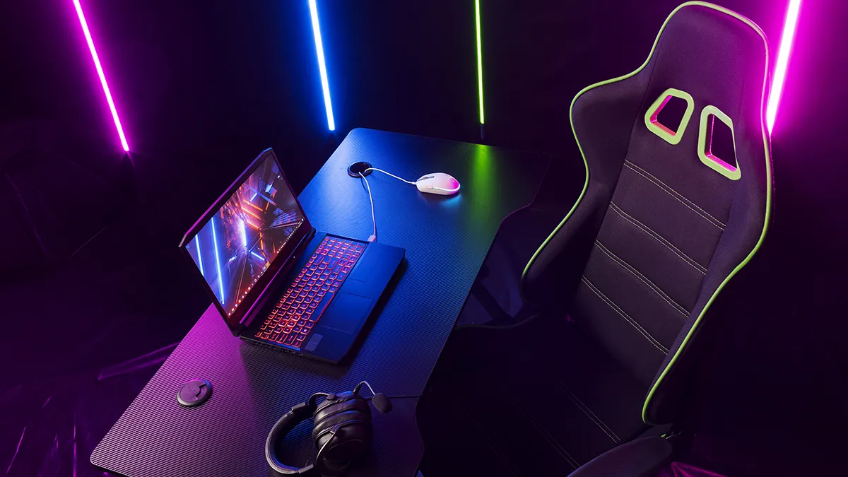 home gaming room with led lights on the walls installation